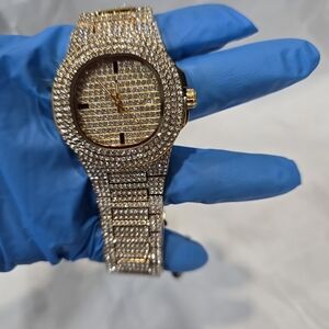 NWOT! FULLY ICED OUT Gold Over Copper VVS CZ ,  42mm Case,Stainless Steel Back